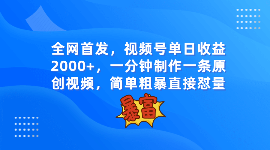 视频号单日收益2000+，一分钟制作一条原创视频，简单粗暴-项目创薪