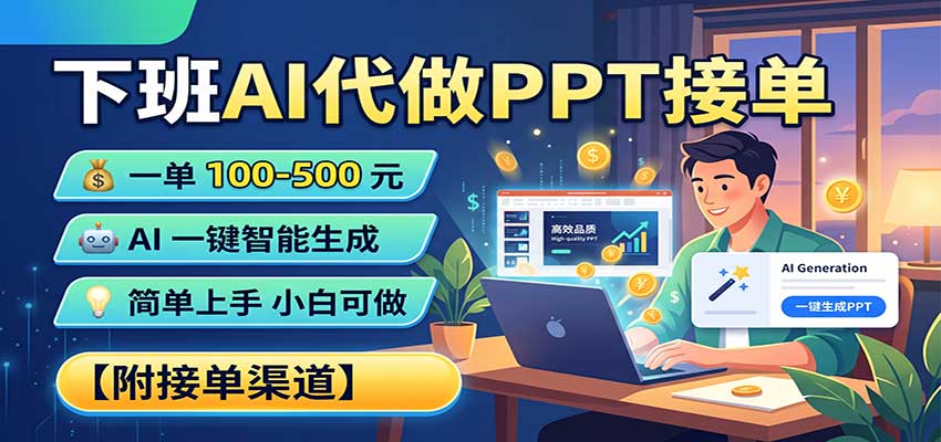 下班AI代做PPT接单，一单100-500，AI一键生成，小白也能做，附接单渠道-项目创薪