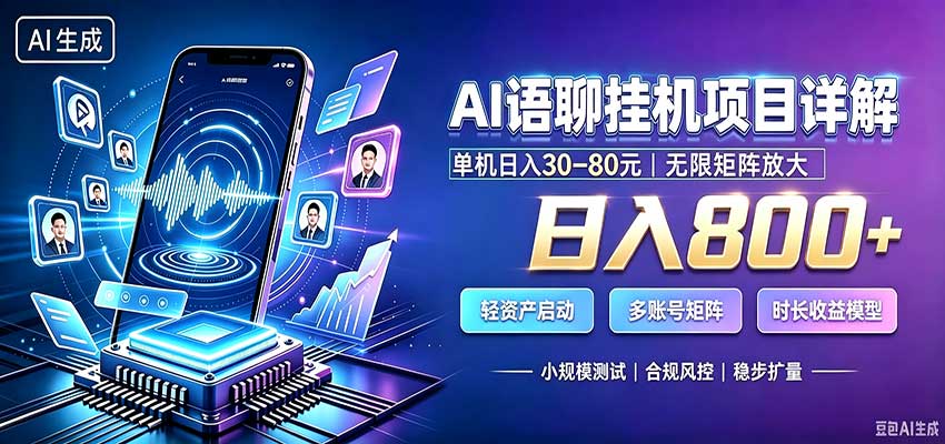 AI语聊挂机，日入800+，适用个人副业，工作室矩阵操作-项目创薪