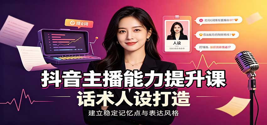 抖音主播能力提升课：账号底层逻辑，直播间搭建调试，话术人设打造全套教学-项目创薪