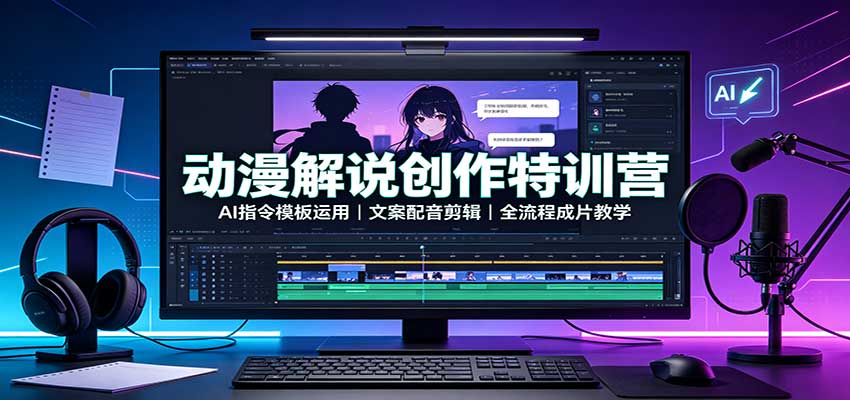 动漫解说创作特训营：AI指令模板运用，文案配音剪辑，全流程成片教学-项目创薪