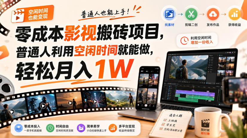 零门槛影视搬砖项目，月入万元，玩法稳定普通人可落地的长期副业！-项目创薪