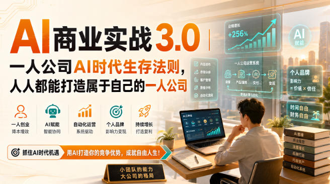 AI商业实战3.0｜一人公司AI时代生存法则，人人都能打造属于自己的一人公司-项目创薪