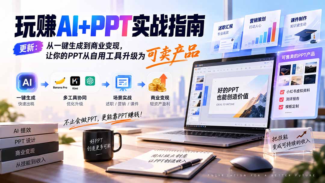 玩赚AI+PPT实战指南-更新5月13：从一键生成到商业变现，让你的PPT从自用工具升级为可卖产品-项目创薪
