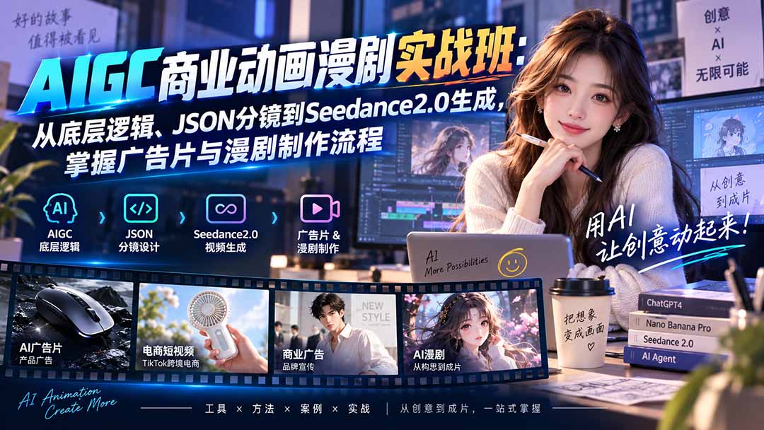 AIGC商业动画漫剧实战班-更新：从底层逻辑、JSON分镜到Seedance2.0生成，掌握广告片与漫剧制作流程-项目创薪