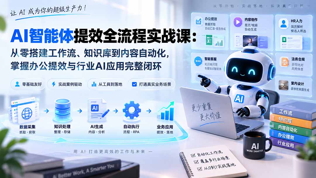 AI智能体提效全流程实战课：从零搭建工作流、知识库到内容自动化，掌握办公提效与行业AI应用完整闭环-项目创薪