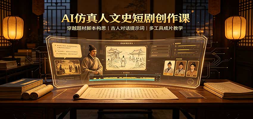AI仿真人文史短剧创作课：穿越题材脚本构思，古人对话提示词，多工具成片教学-项目创薪