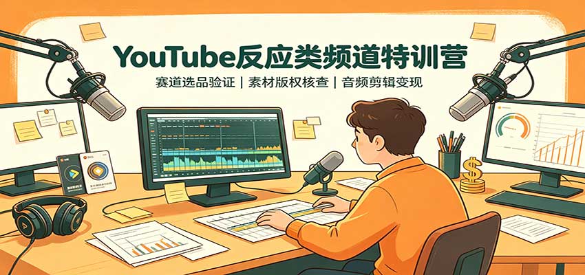 YouTube反应类频道特训营：赛道选品验证，素材版权核查，音频剪辑变现-项目创薪
