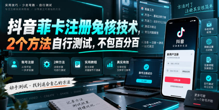 抖音菲卡注册免核技术，2个方法自行测试，不包百分百-项目创薪