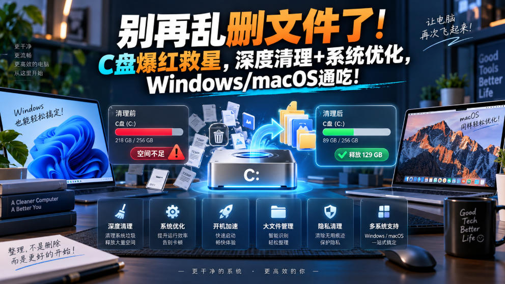 别再乱删文件了！C盘爆红救星，深度清理+系统优化，Windows/macOS通吃！-项目创薪