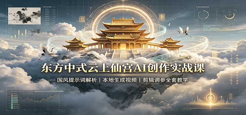 东方中式云上仙宫AI创作实战课：国风提示词解析，本地生成视频，剪辑调参全套教学-项目创薪