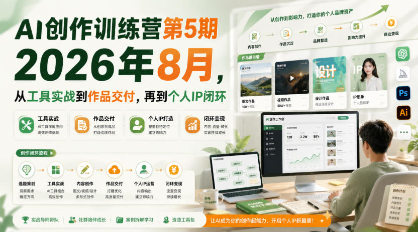 AI创作训练营第5期2026年8月，从工具实战到作品交付，再到个人IP闭环(更新0904)-项目创薪