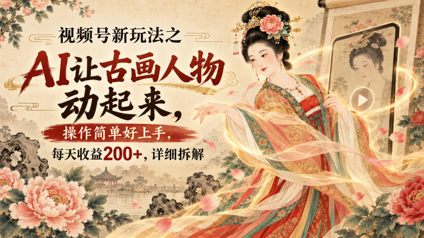 视频号新玩法之AI让古画人物动起来，操作简单好上手，每天收益200+，详细拆解-项目创薪