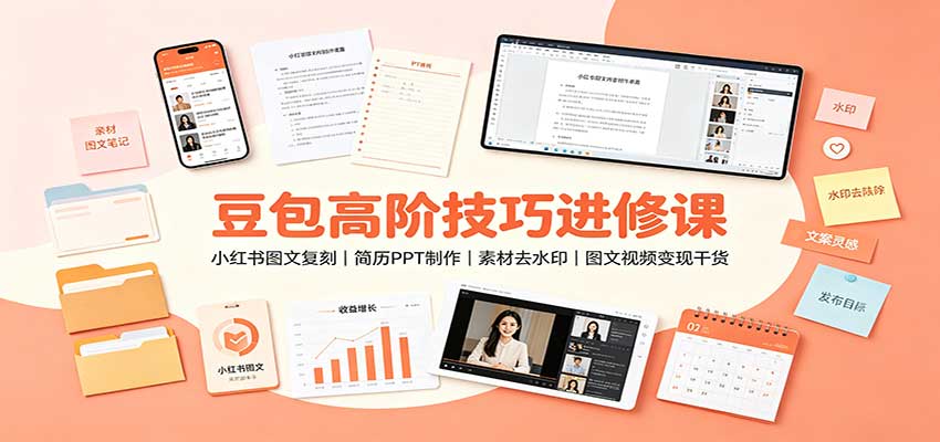 豆包高阶技巧进修课：小红书图文复刻，简历PPT制作，素材去水印，图文视频变现干货-项目创薪