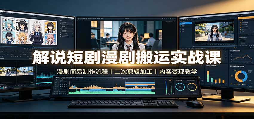 解说短剧漫剧搬运实战课：漫剧简易制作流程，二次剪辑加工，内容变现教学-项目创薪
