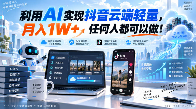 利用AI实现抖音云端轻量，月入1W+，任何人都可以做！【揭秘】-项目创薪