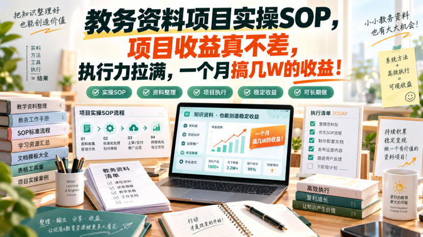 教务资料项目实操SOP，项目收益真不差，执行力拉满，一个月搞几W的收益-项目创薪