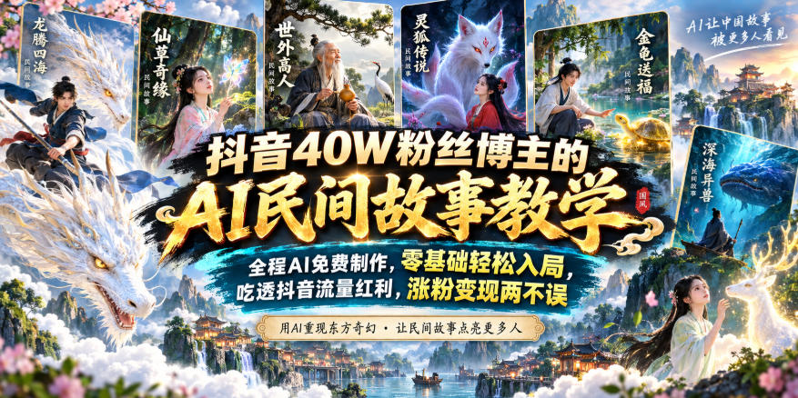 抖音40W粉丝博主的AI民间故事教学，全程AI免费制作，零基础轻松入局，吃透抖音流量红利，涨粉变现两不误-项目创薪