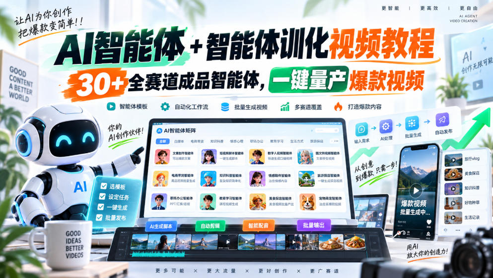 AI智能体+智能体训化视频教程，30+全赛道成品智能体，一键量产爆款视频-项目创薪