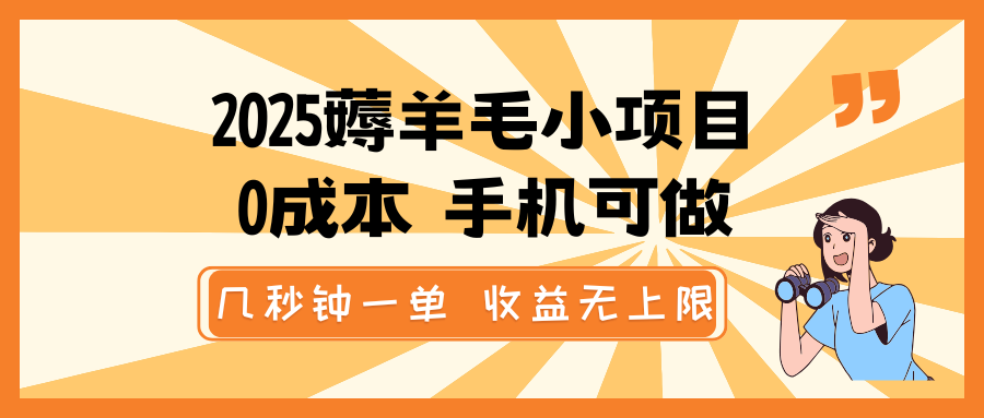 2025薅羊毛小项目,0成本 手机可做,几秒钟一单,收益无上限-项目创薪