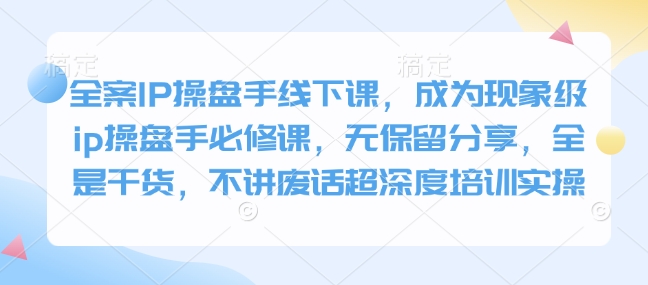 全案IP操盘手线下课,成为现象级ip操盘手必修课,无保留分享,全是干货,不讲废话超深度培训实操